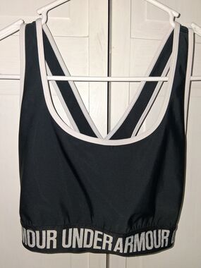 Under Armour Black Sports Bra with White Trim and Logo Band